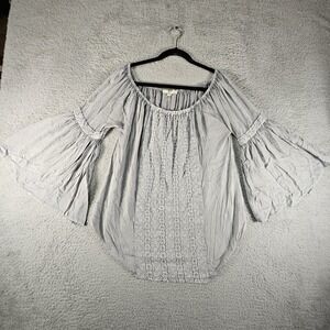 Solitaire Anthropologie Top Womens L Gray Embroidered Peasant Festival 70s Retro